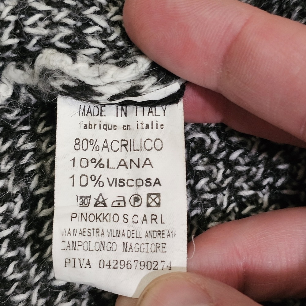 Pinokkio Womens Black Gray Ivory Patchwork Knit Waterfall Cardigan Italy Large - Picture 4 of 7
